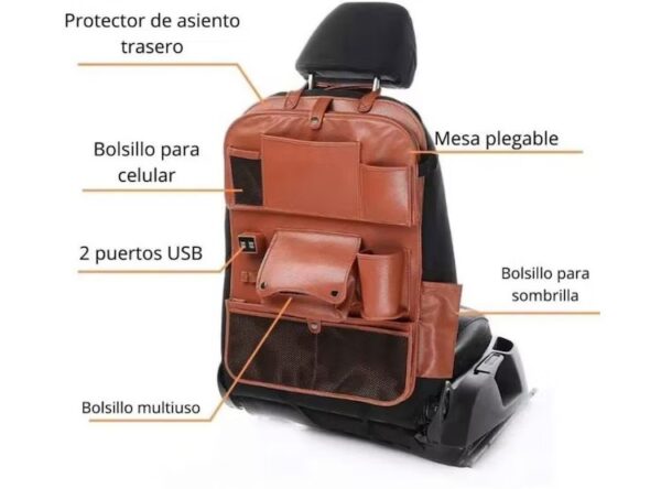 ORGANIZADOR PARA AUTO NEGRO CON USB Y MESA